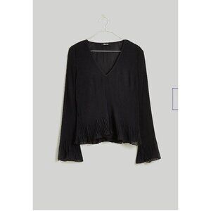 Madewell $82 Pleated Flare Sleeve Top Black Size S NN935